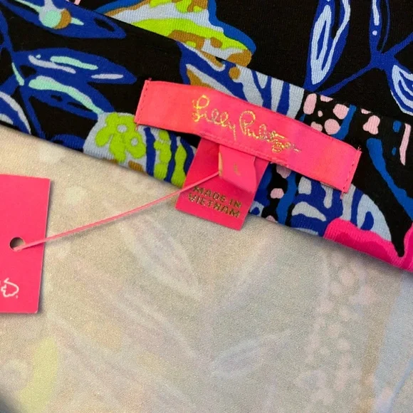 Lilly Pulitzer floral midi Skirt with Pink and Blue with black background. SZ L - Picture 3 of 8